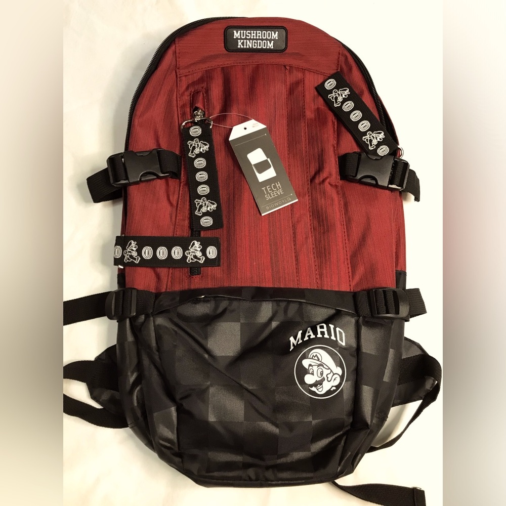 Super Mario Mushroom Kingdom Red and Black Backpack